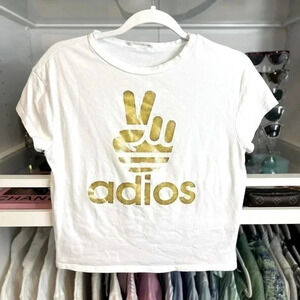 Adidas like “adios” graphic peace sign tee size medium slightly cropped stretchy